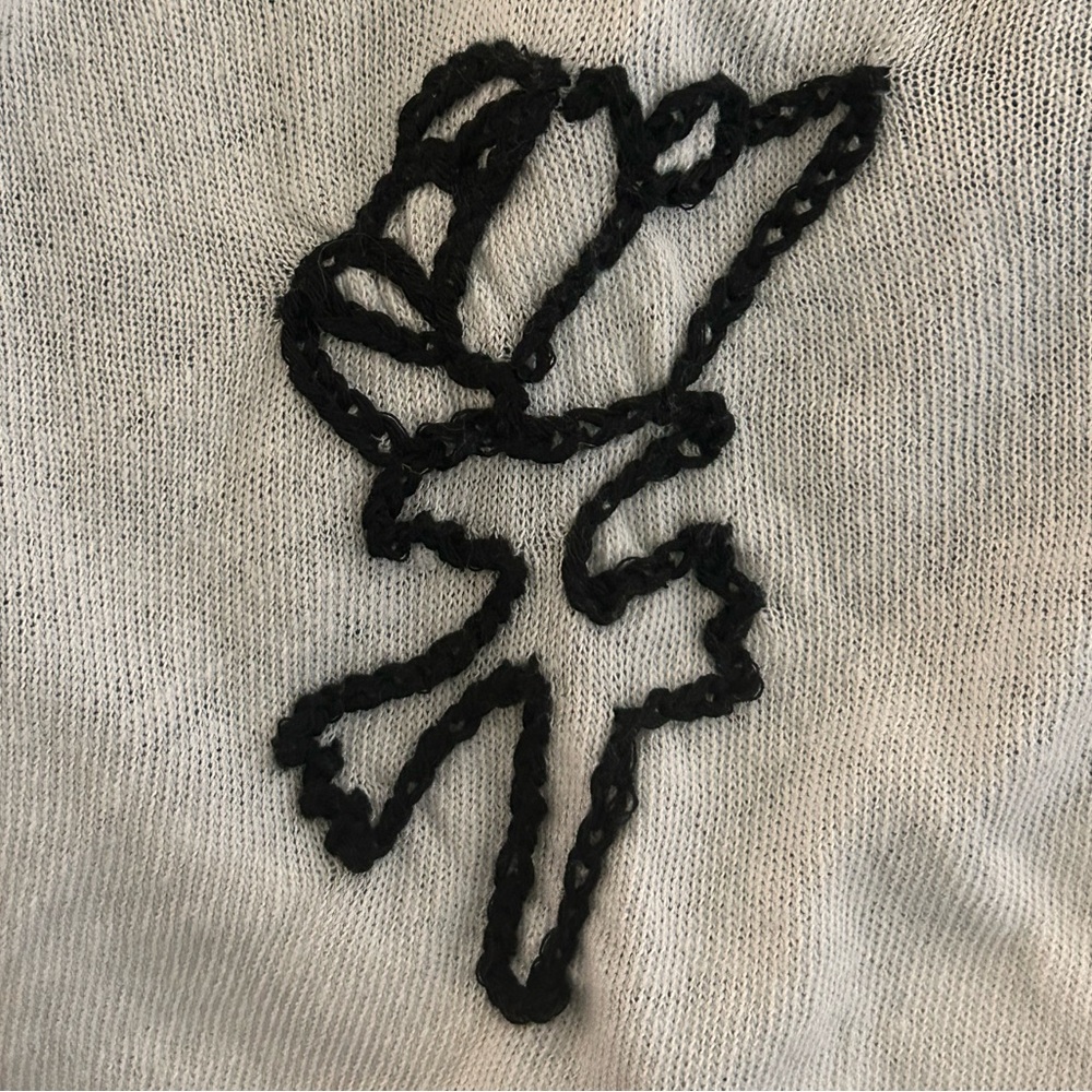 Free People Pep Rally Embroidered Rose Black White Baseball Tee Shirt - Picture 11 of 12